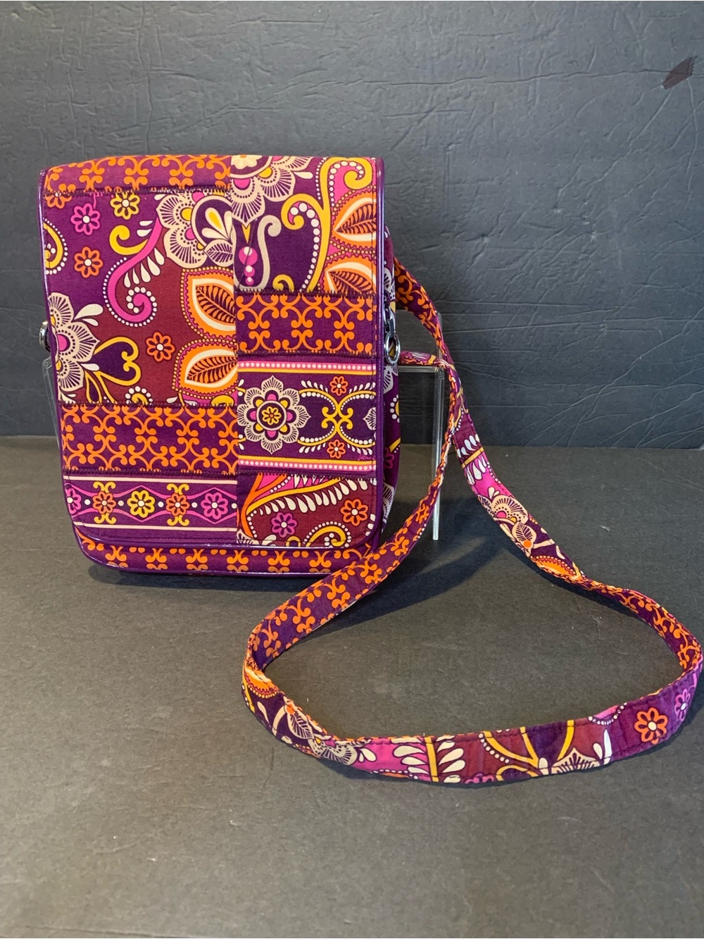Vera Bradley Crossbody Quilted Fabric Retired Safari Sunset Purple & Orange Bag